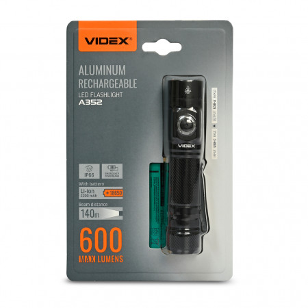 Ліхтар VIDEX VLF-A352 600lm, Li-ion 2000mAh, посилений світловий потік
