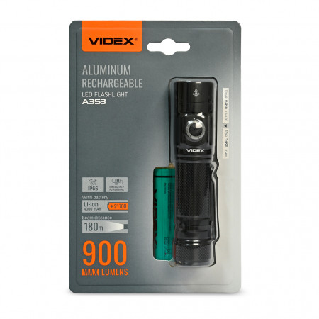Ліхтар VIDEX VLF-A353 900lm, Li-ion 2600mAh, далекий спрямований промінь