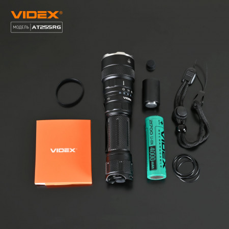 Тактичний ліхтар VIDEX VLF-AT255RG 2000lm, Li-ion 21700 5000mAh, біле, червоне і зелене світло, IP68