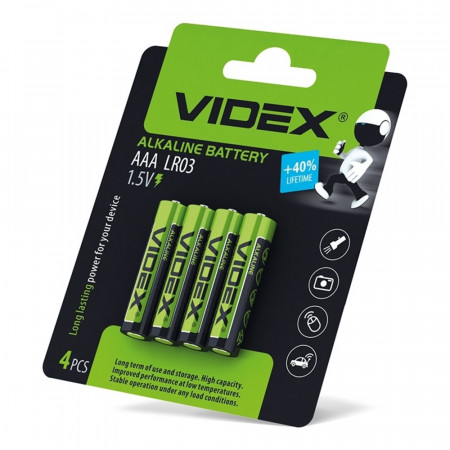 Батарейка щелочная Videx LR03/AAA 4шт blister card