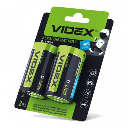 Батарейка щелочная Videx LR20/D 2шт blister card