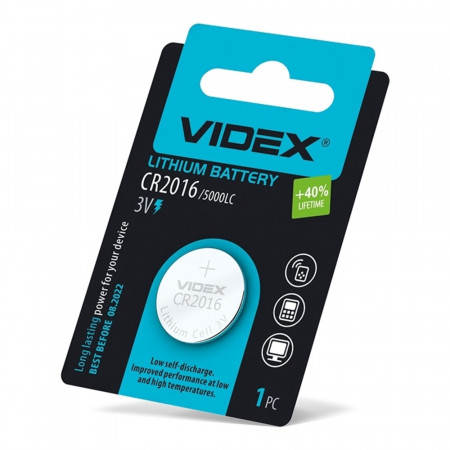 Батарейка літієва Videx CR2016 1шт blister card