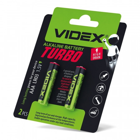 Батарейка лужна Videx LR03/AAA Turbo 2шт blister