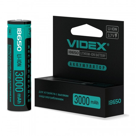 Аккумулятор Videx литий-ионный 18650-P (защита) 3000mAh color box/1шт