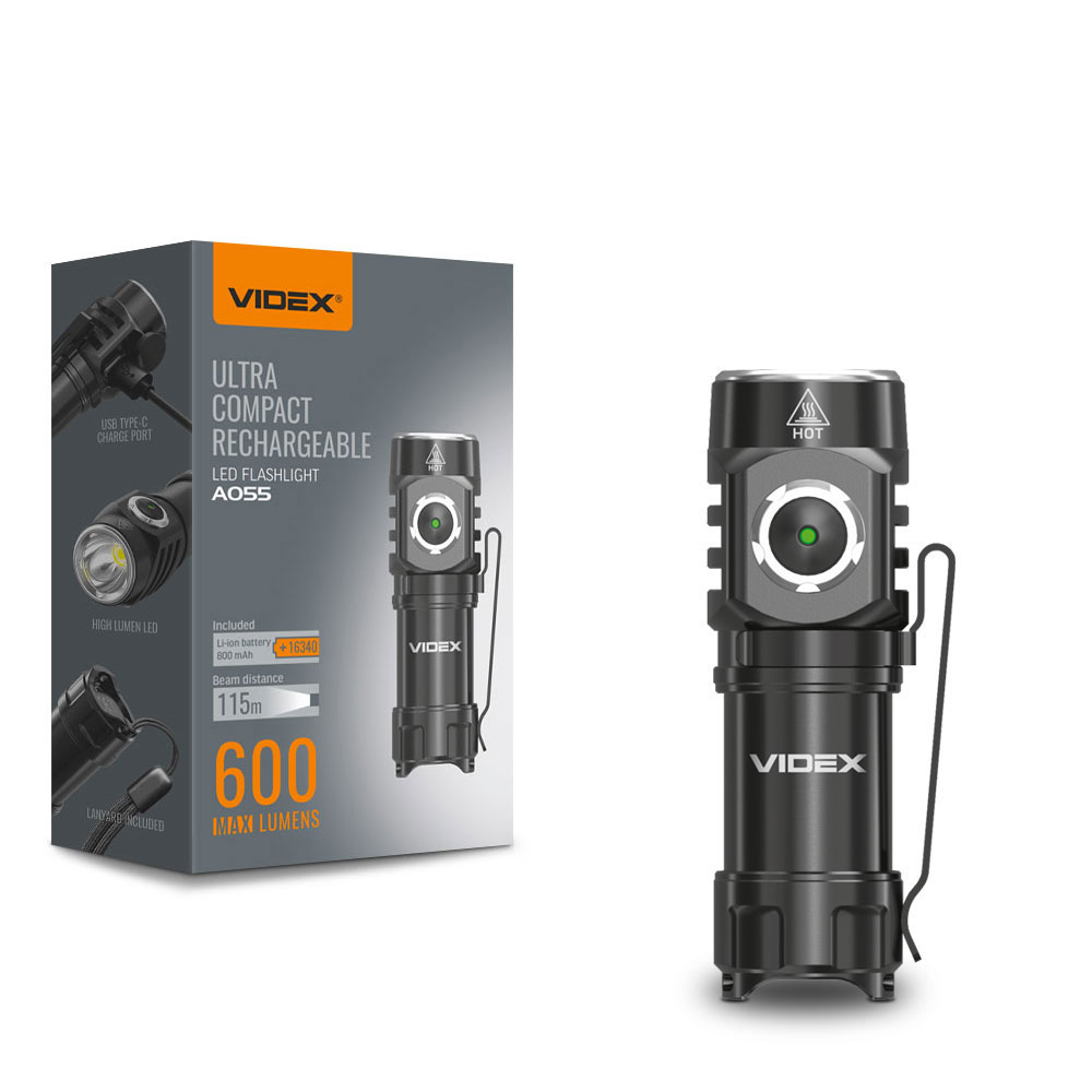 Ліхтар VIDEX VLF-A055 600lm, Li-ion 1200mAh, кілька режимів світіння