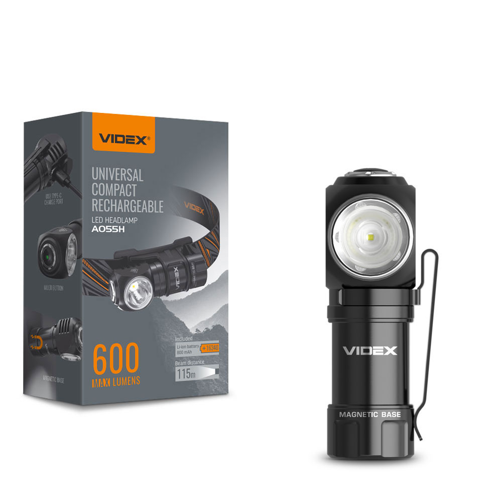 Ліхтар VIDEX VLF-A055H 600lm, Li-ion 1200mAh, кліпса, спрямований промінь