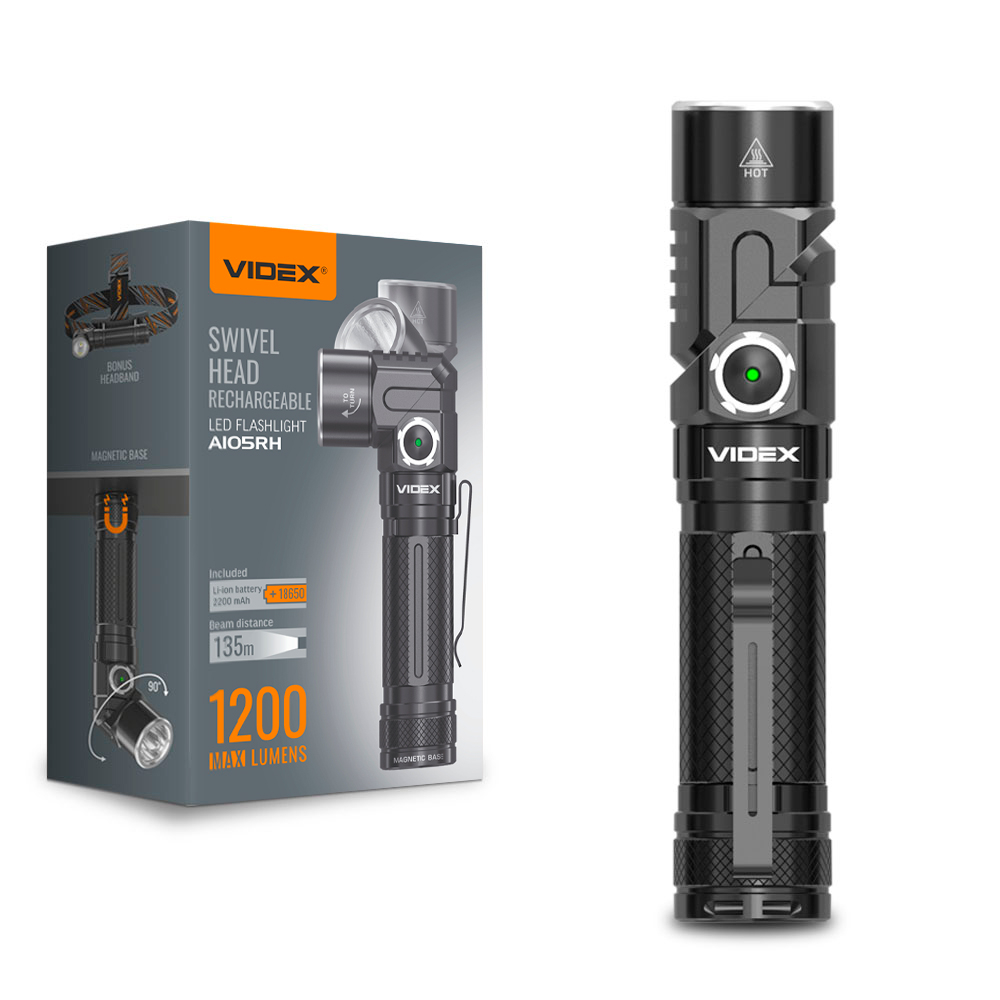 Ліхтар VIDEX VLF-A105RH 1200lm, Li-ion 2600mAh, червоне світло, тактичний корпус