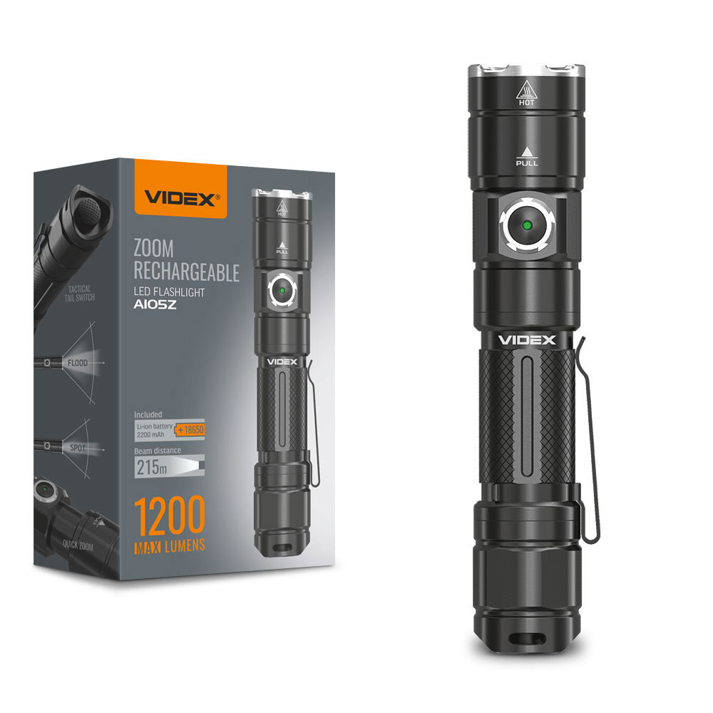 Ліхтар VIDEX VLF-A105Z 1200lm, Li-ion 2600mAh, фокусування, далекий промінь