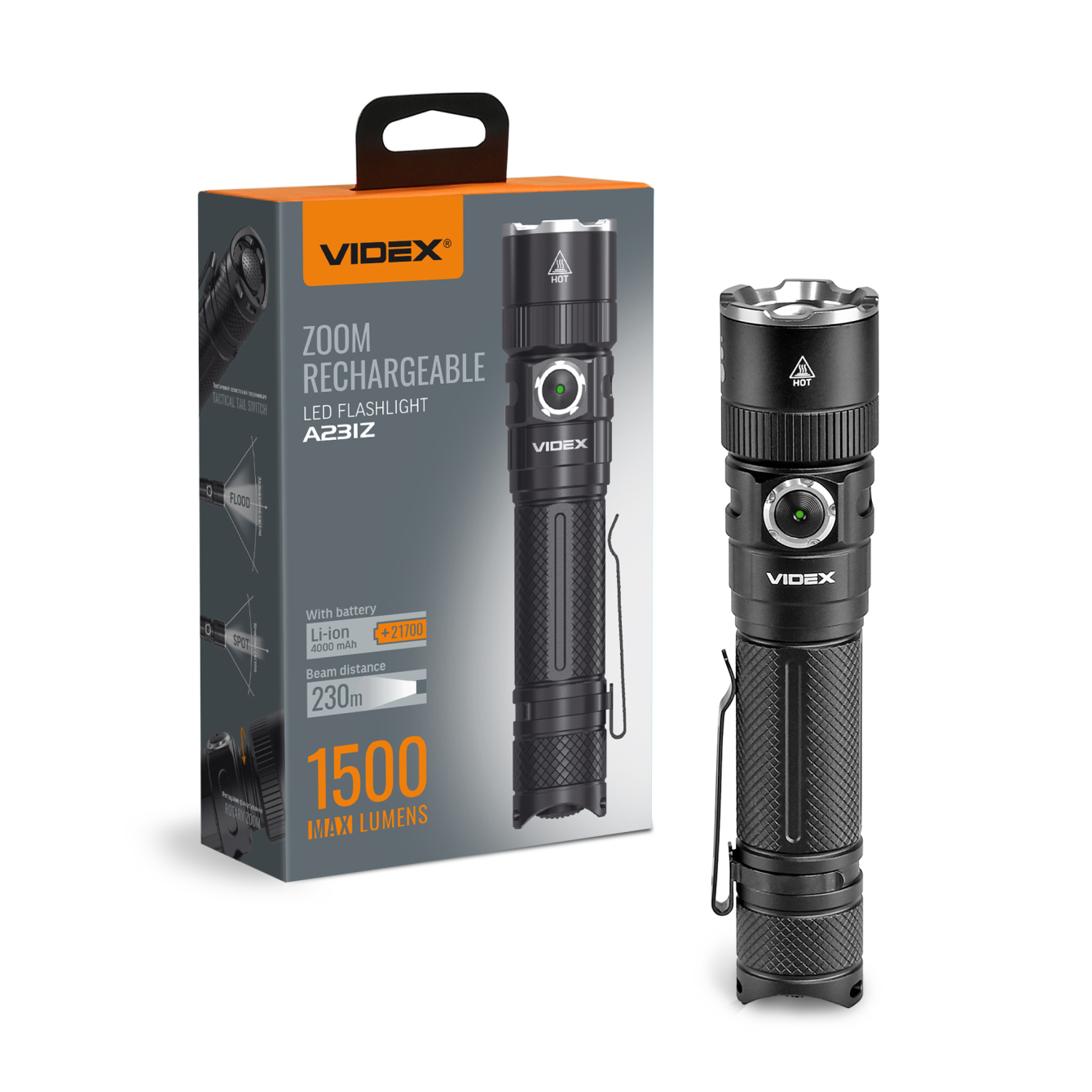 Ліхтар VIDEX VLF-A231Z 1500lm, Li-ion 2600mAh, регулювання фокусу
