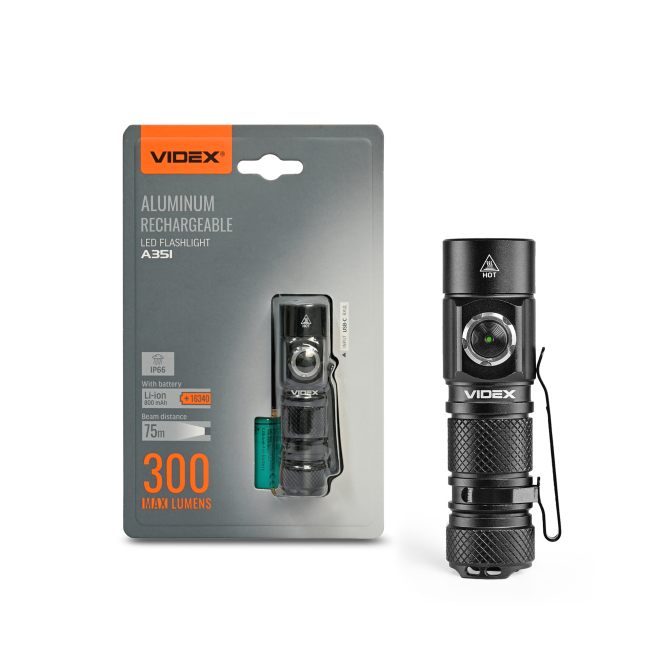 Ліхтар VIDEX VLF-A351 300lm, Li-ion 1200mAh, повсякденний формат