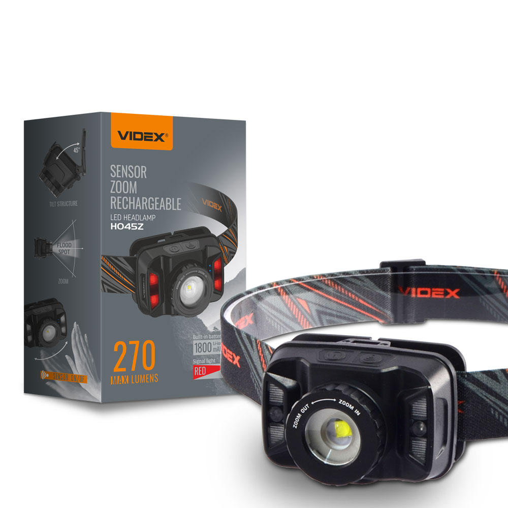 Налобний ліхтар VIDEX VLF-H045Z 270lm, Li-pol 800mAh, фокусування променя