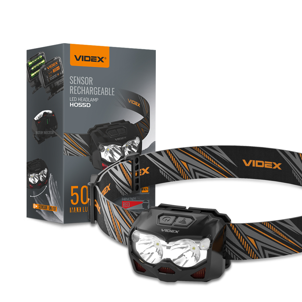 Налобний ліхтар VIDEX VLF-H055D 500lm, Li-pol 1200mAh, дальнє і ближнє світло
