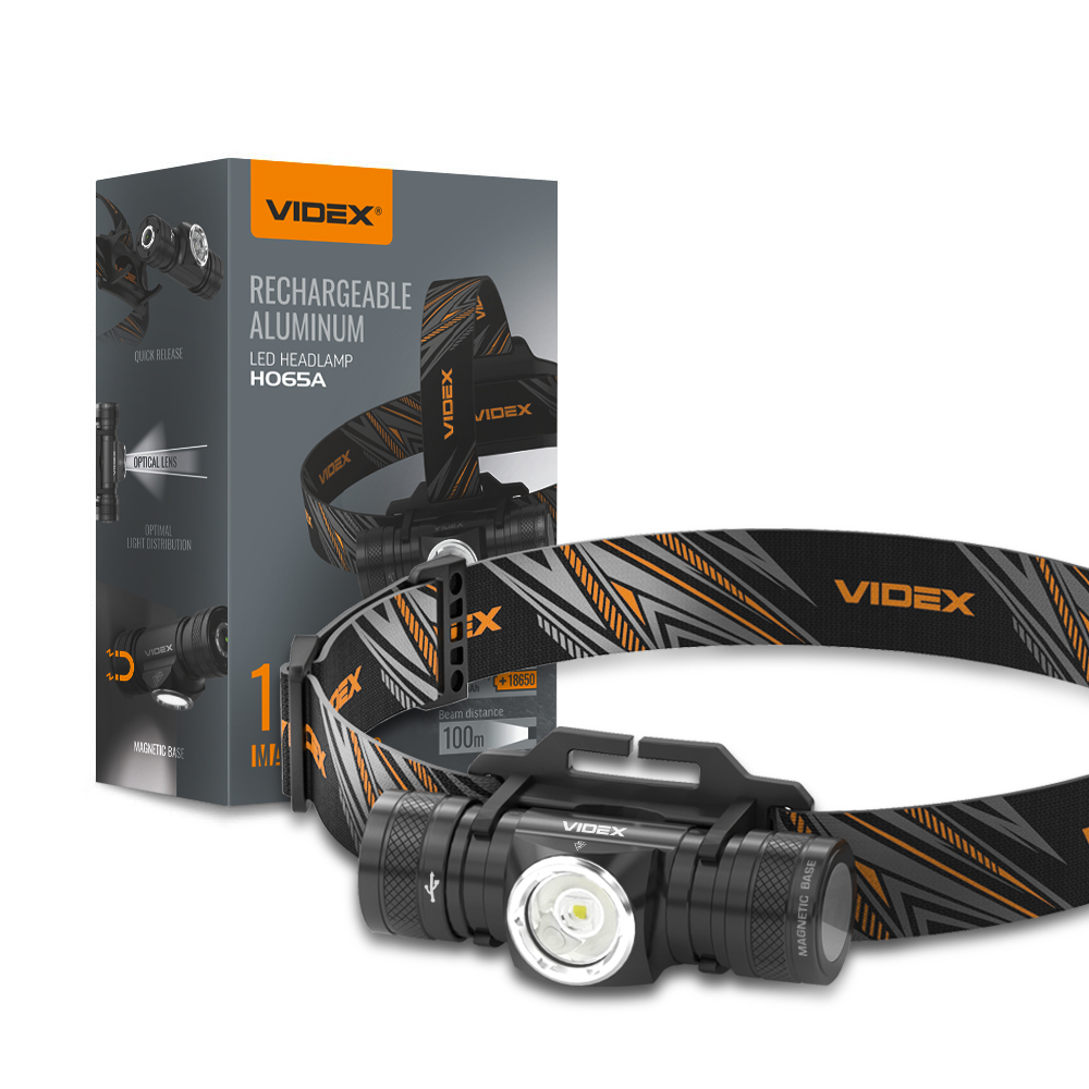 Налобний ліхтар VIDEX VLF-H065A 1200LM, Li-pol 1800mah, широкий заливає світло