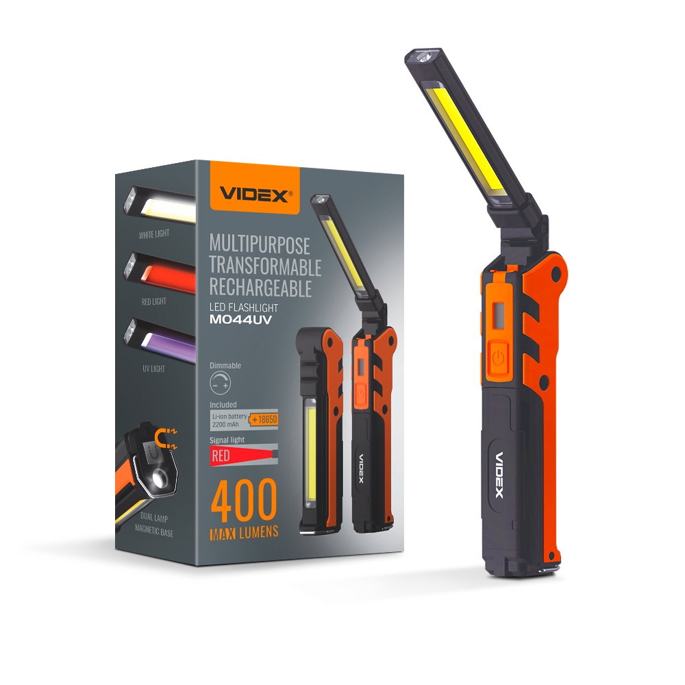 Ліхтар VIDEX VLF-M044UV 400lm, Li-ion 1200mAh, білий світ 4000K і UV, компактний корпус